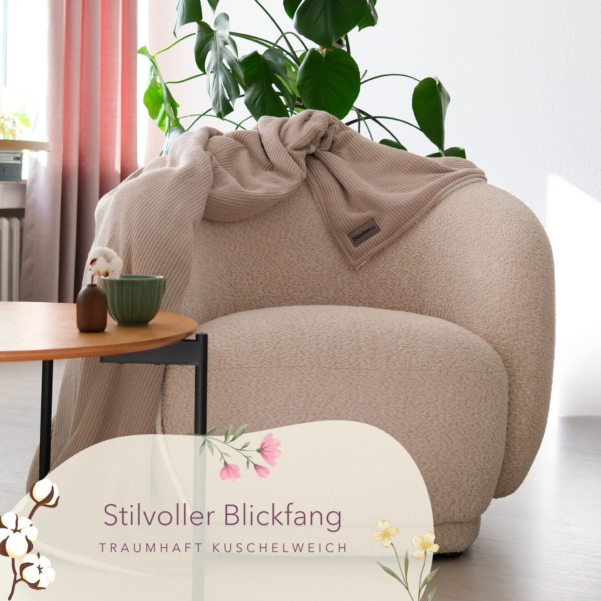 Wohndecke Premium Kuscheldecke mit Baumwollstrick, blanketino, extra voluminös – Bild 4 von 5