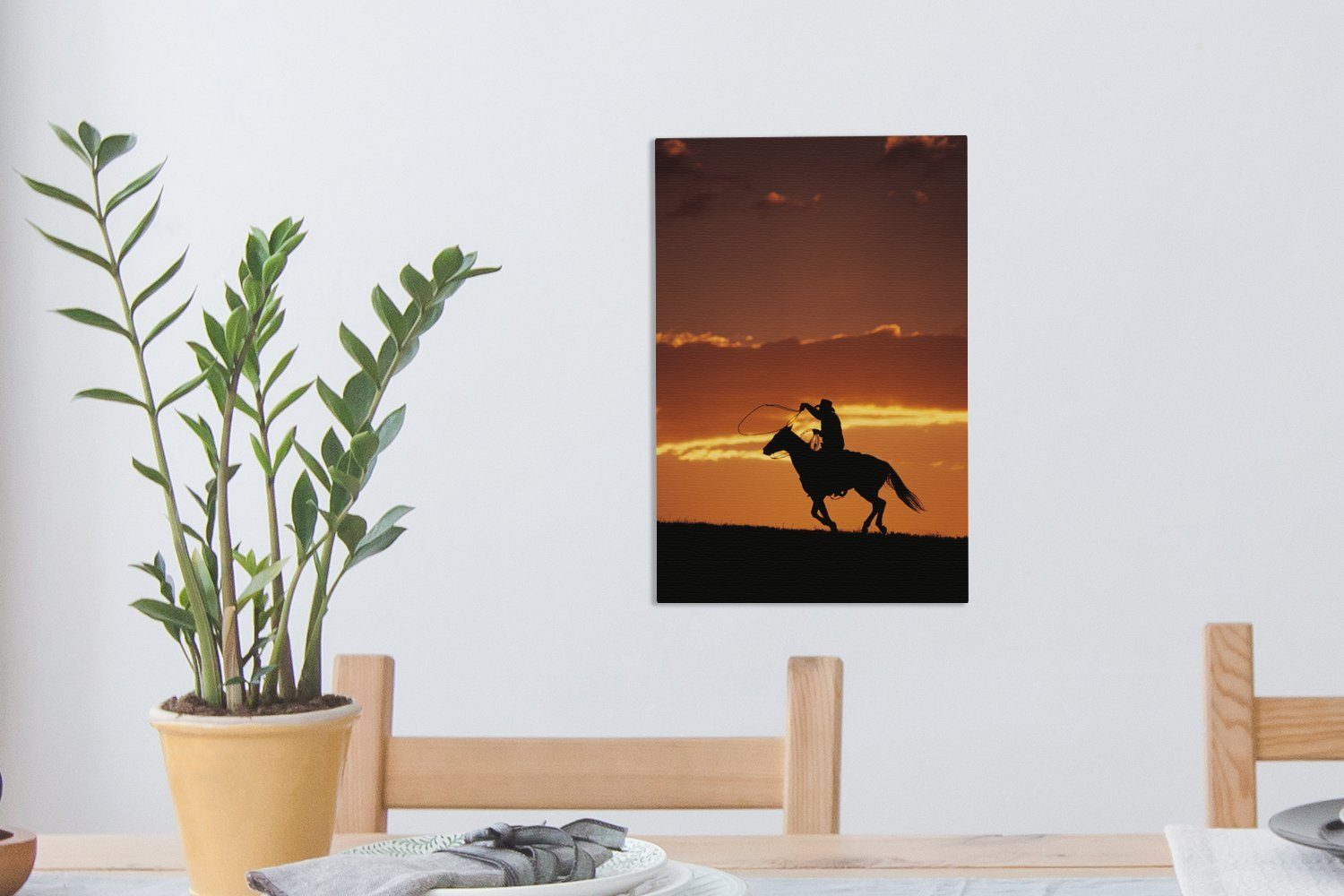 Gemälde, Leinwandbild St), 20x30 (1 Leinwandbild Pferd Cowboy Zackenaufhänger, bespannt - cm Scherenschnitt, fertig OneMillionCanvasses® - inkl.