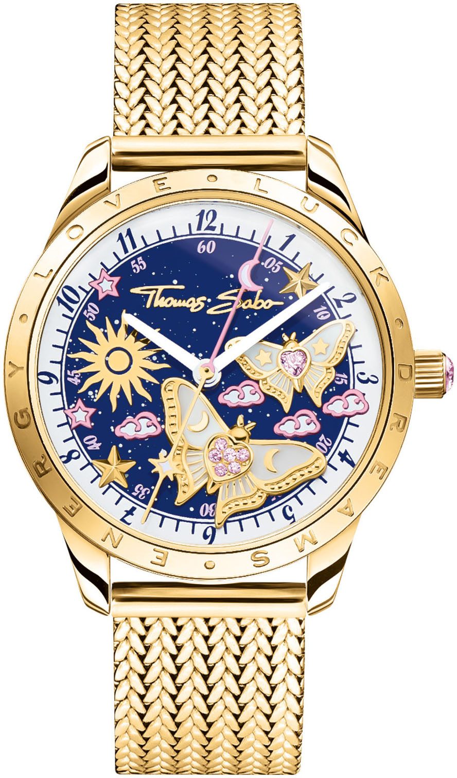 THOMAS SABO Quarzuhr MAGIC GARDEN SPIRIT WA0430-291-207-33 mm, Armbanduhr, Damen, Edelstahl, Zirkonia (synth), Schmetterlinge
