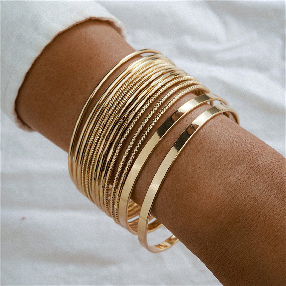 DÖRÖY Frauen, Goldarmband für 14-teiliges Armband Breites Set,Vintage-Armbandschmuck