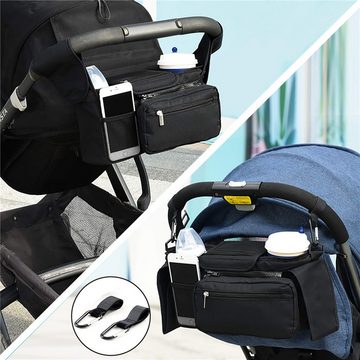 CALIYO Kinderwagen-Tasche Kinderwagen Organizer Universal mit Isolierten Getränkehalter, Buggy Kinderwagentasche Baby Zubehör mit Reißverschlusstasche