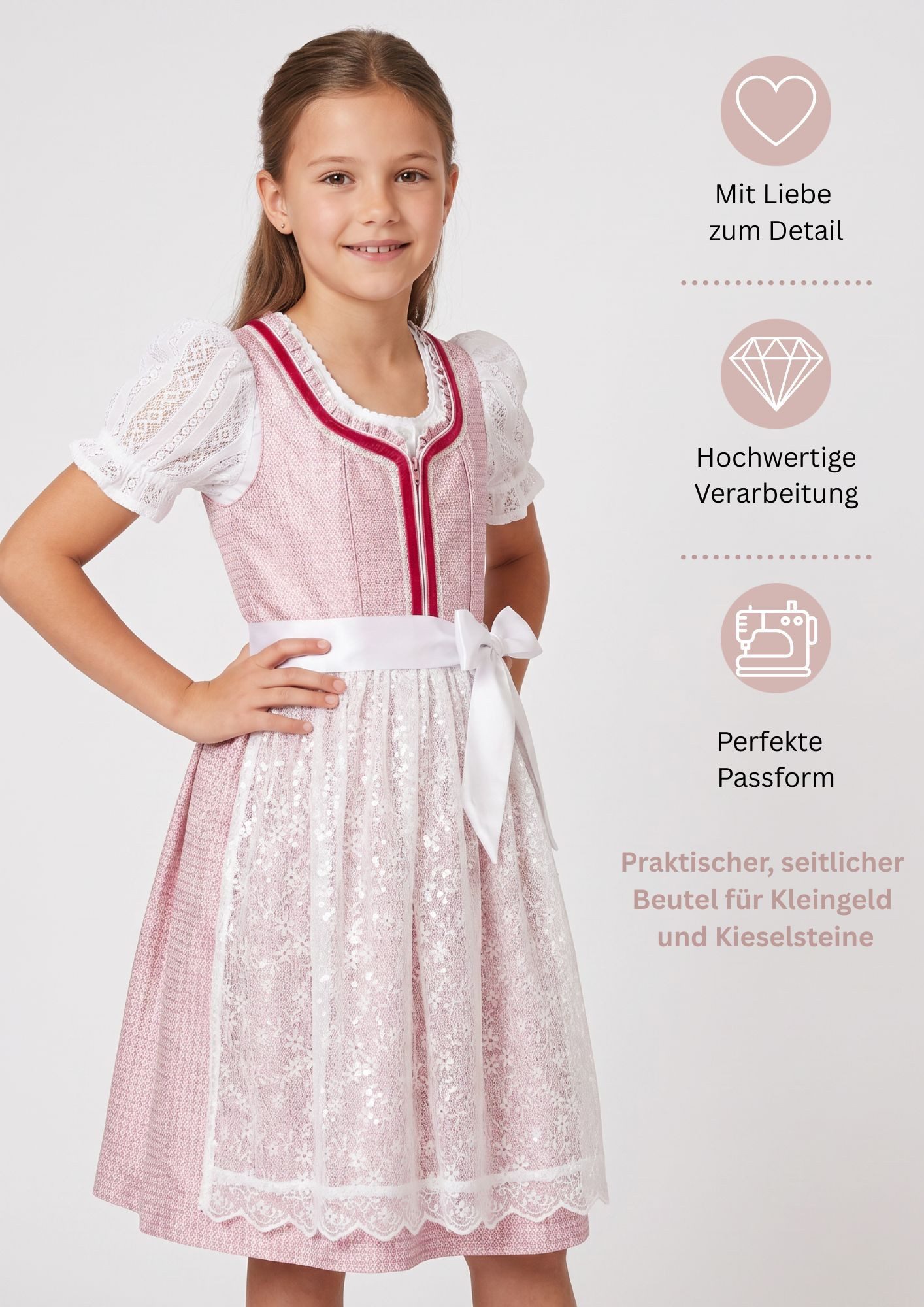 Nübler Dirndl Kinderdirndl Lina in Rosa von Nübler - Rocklänge knielang