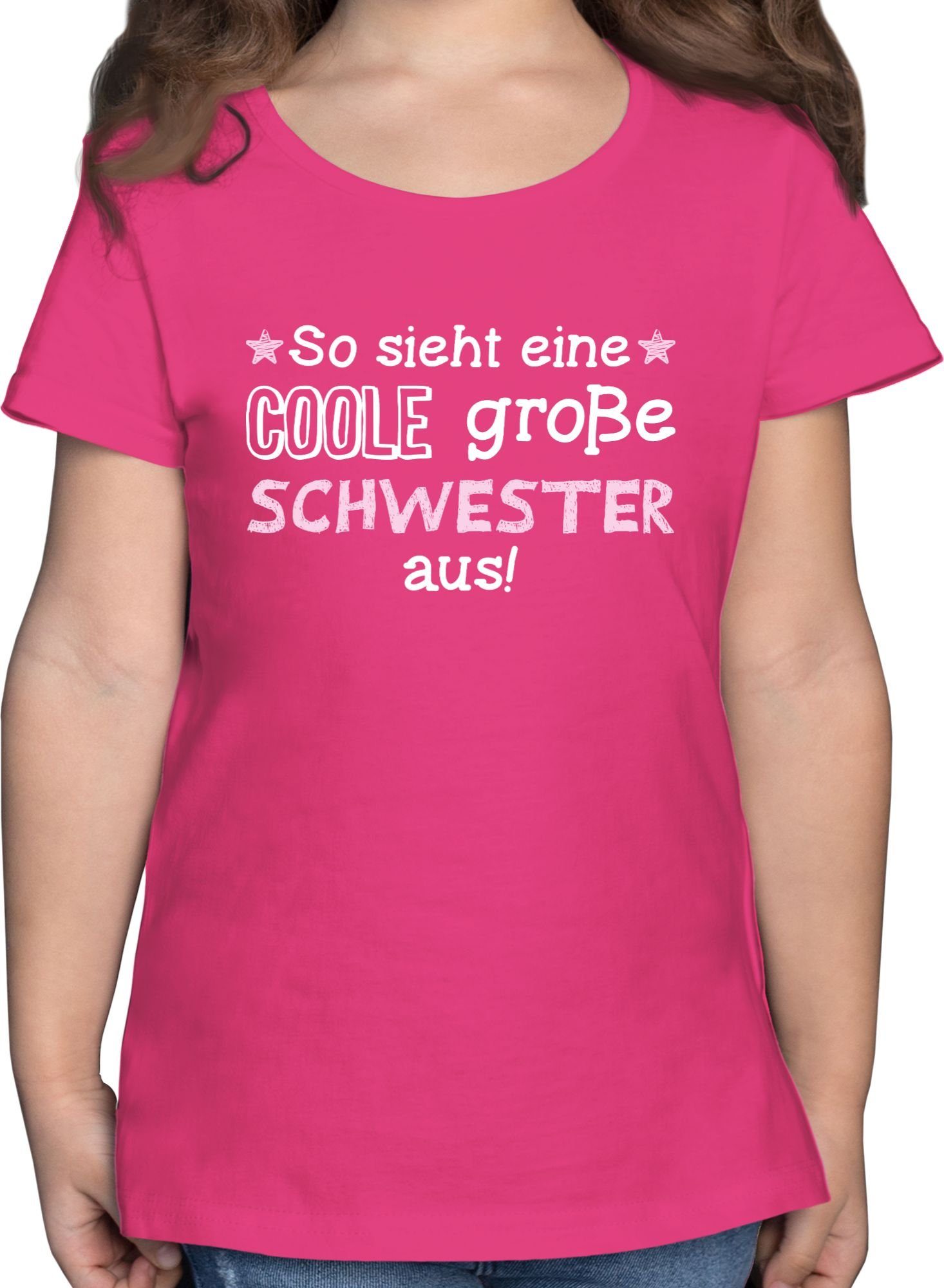 Shirtracer T-Shirt So sieht eine coole große Schwester aus weiß/rosa Geschwister Schwester Geschenk 1 Fuchsia