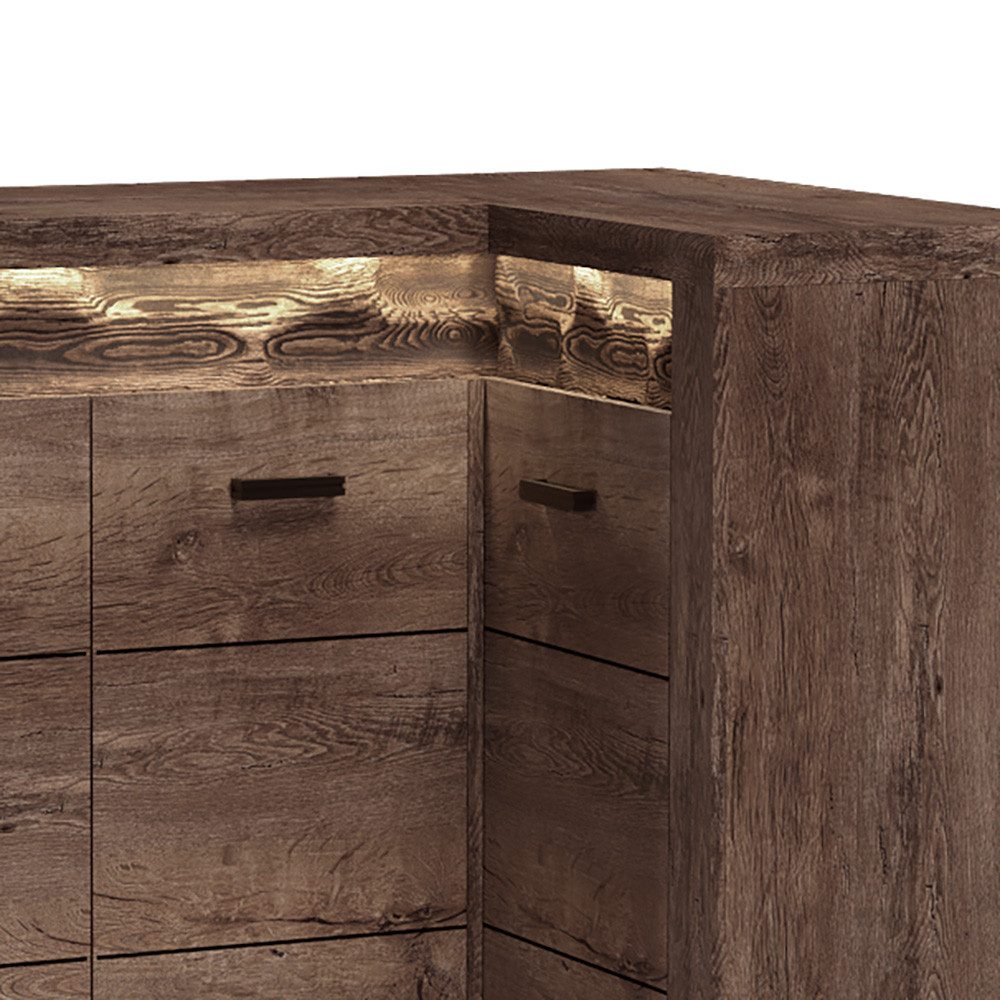 Lomadox Kommode INGENIO-161, Eckschrank Sideboard mit LED Beleuchtung modern Esche in braun