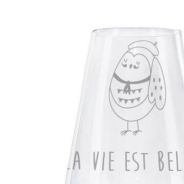 Mr. & Mrs. Panda Weißweinglas Eule Frankreich - Transparent - Geschenk, Weißwein Glas, Spruch schön, Premium Glas, Exklusives Design