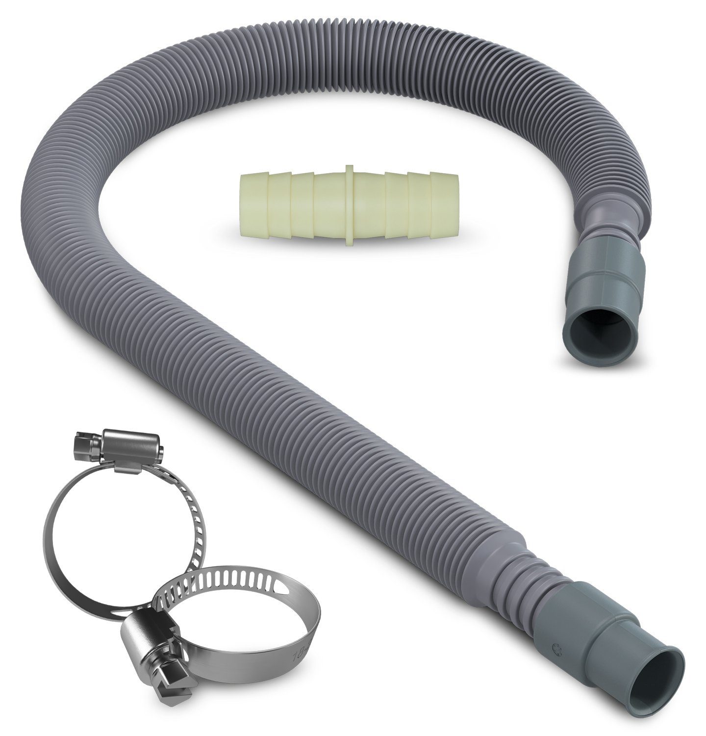 VIOKS Ablaufschlauch mit Verbinder Gummi Endstück und 2 Schellen SET