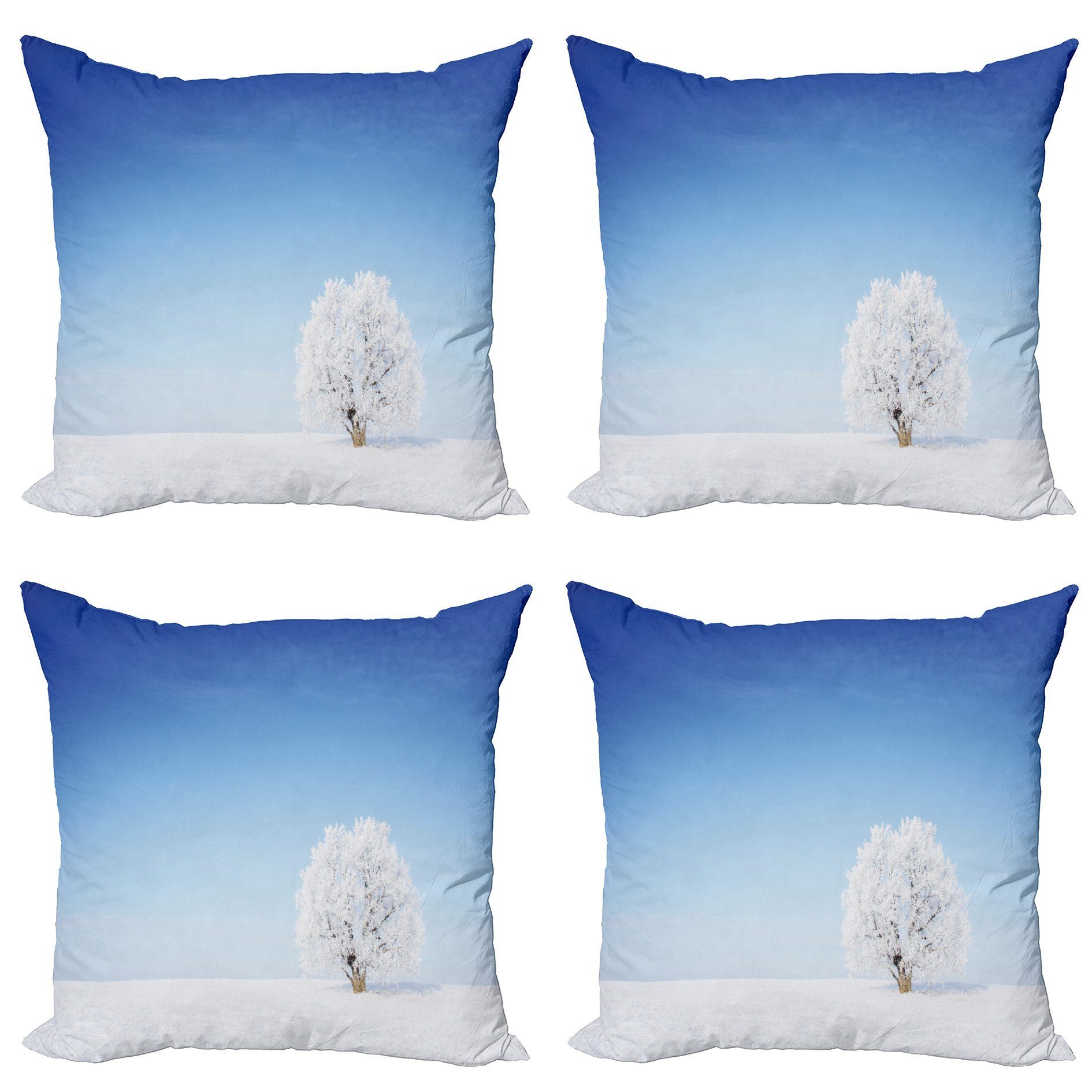 Stück), Doppelseitiger Abakuhaus Kissenbezüge Accent Snowy-Gebiet Blau (4 Baum Allein Digitaldruck, Modern