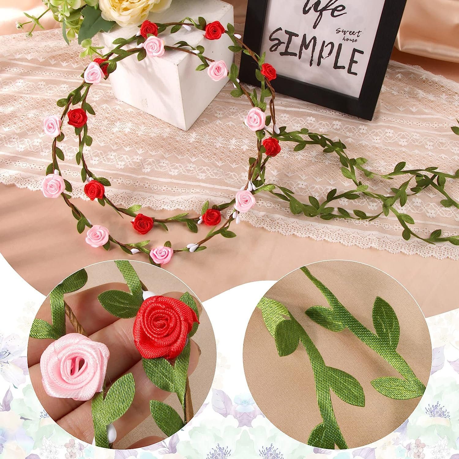 Set Diadem Kranz-Kronen-Boho-Blumen-Stirnbändern 2 WaKuKa Rosa Mädchen mit für