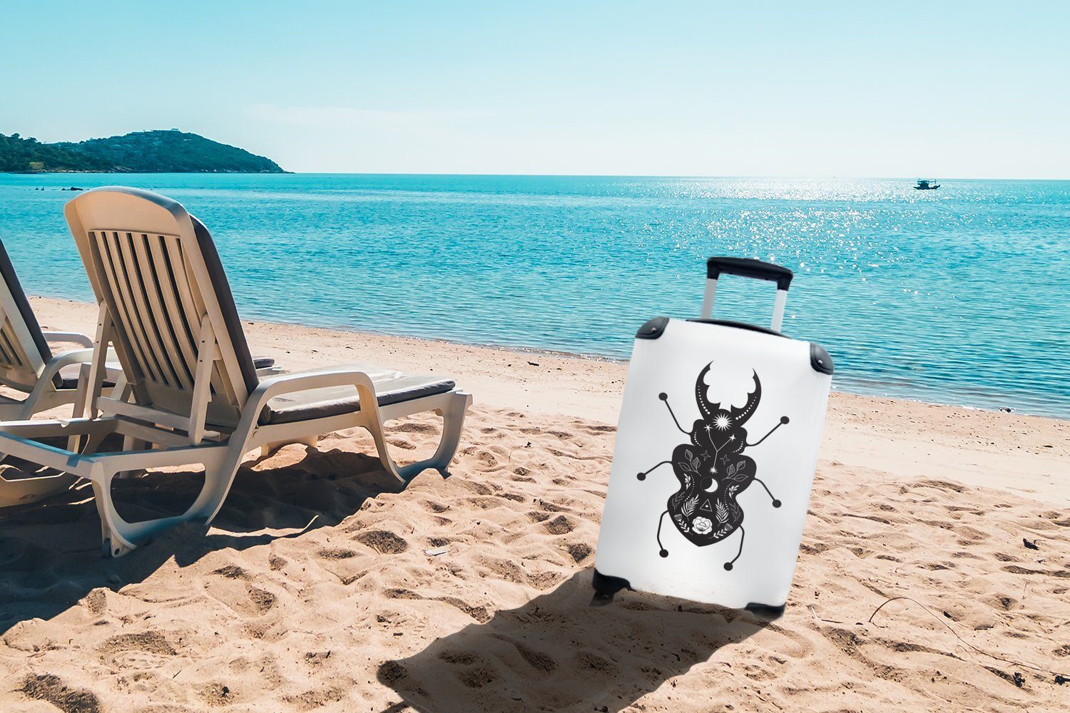 MuchoWow Handgepäckkoffer Moderne Kunst mit Reisekoffer Reisetasche Ferien, weißem für einem Insekt Trolley, mit rollen, auf 4 Hintergrund, Handgepäck Rollen