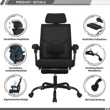 UEV Bürostuhl Schreibtischstuhl ergonomisch,Chefsessel,Schreibtischstuhl, verstellbarer Kopfstütze, verstellbarer Rücklehnen, Lendenwirbelstütze