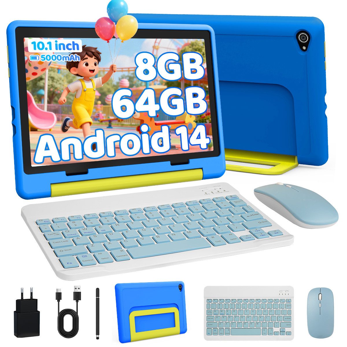 BUFO Kinder Lern-Tablet mit Elternkontrolle 10'' Android 15,64GB Tablet (10", 64 GB, Android 15, Kids Bumper blau)