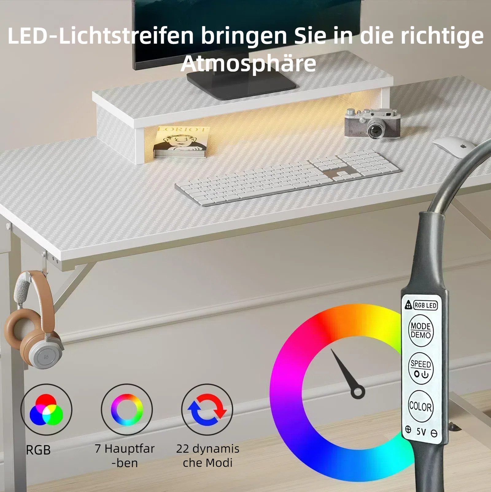 Bestier Gamingtisch 106cm Gaming Schreibtisch mit RGB-LED, 106cm Jugendschr günstig online kaufen