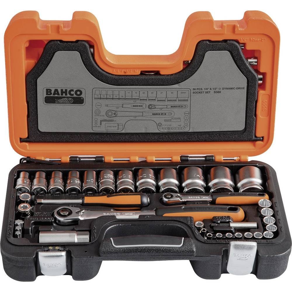 BAHCO Steckschlüssel Steckschlüssel-Satz 1/4″ + 1/2″ 56tlg S560