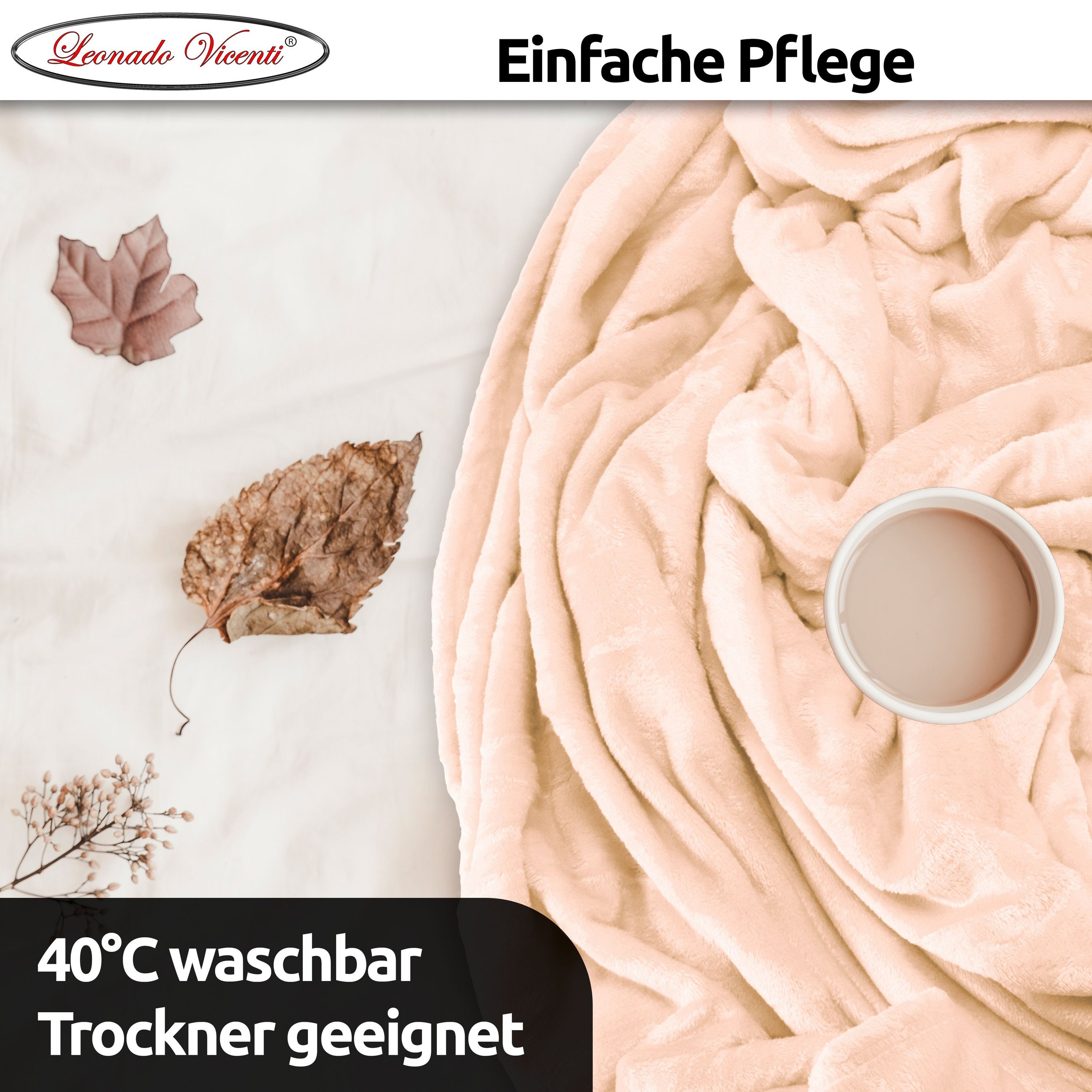 Wohndecke kuschelig warm, 2er Pack 150x200, Leonado Vicenti, Kuscheldecke flauschig weich, Einfarbig,2er Set – Bild 4 von 5