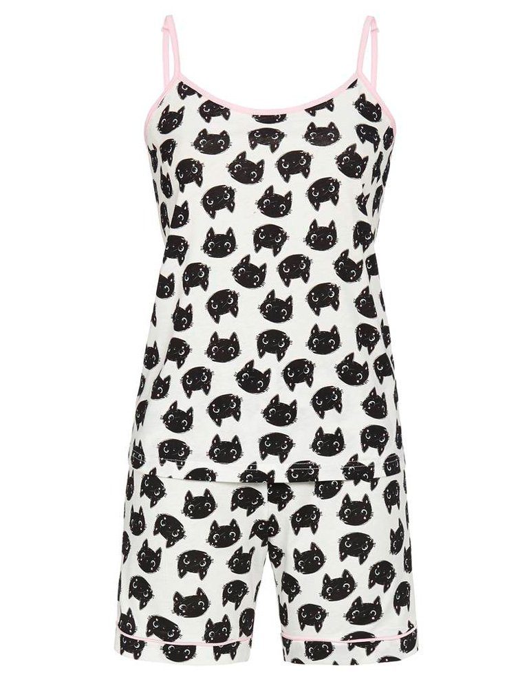 Pyjama Shorty 'Black Cats' 3211324, Champagner