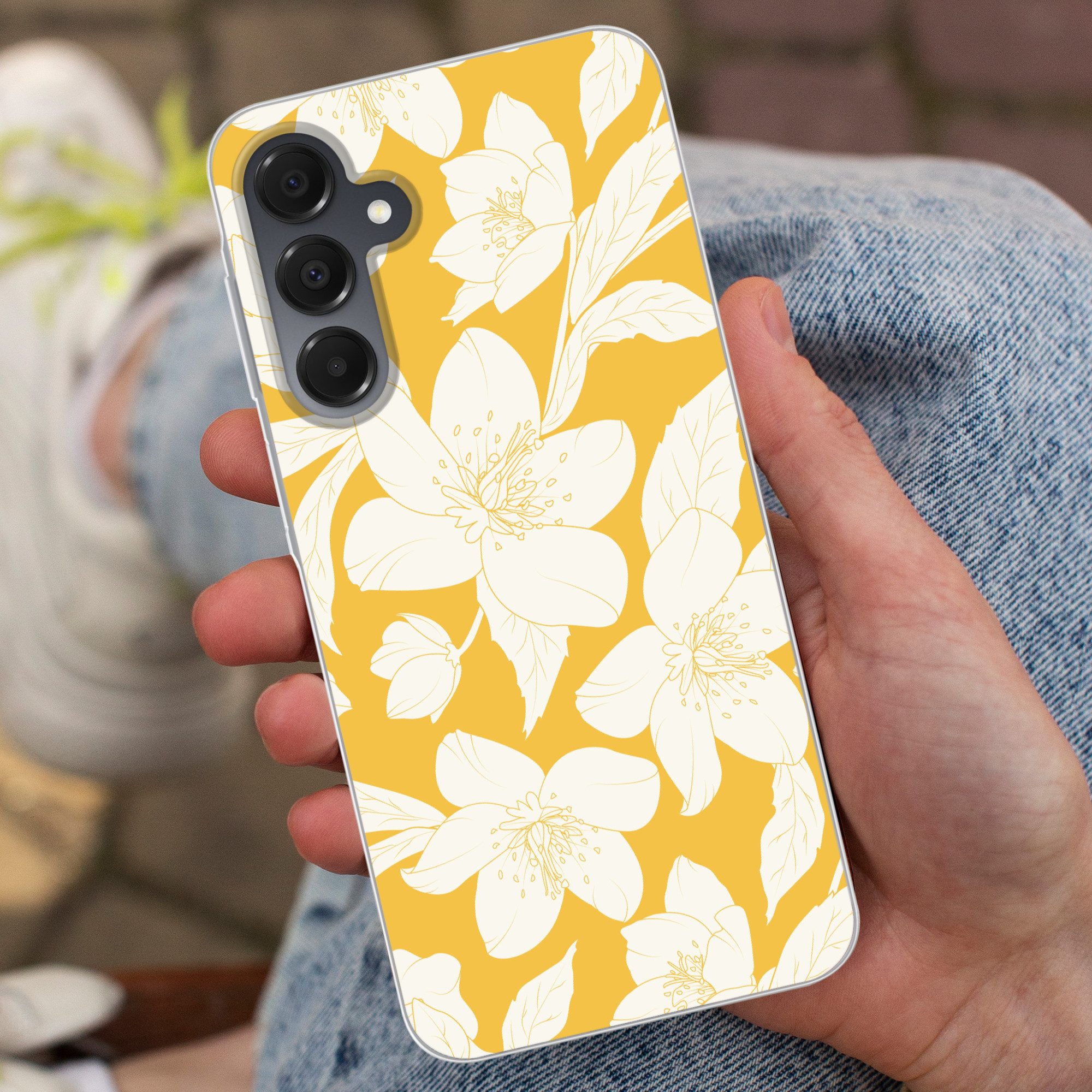 MuchoWow Handyhülle für Samsung Galaxy A16 5G Blumen - Muster - Gelb - Weiß, Phone Case, Silikon, Schutzhülle Dünn