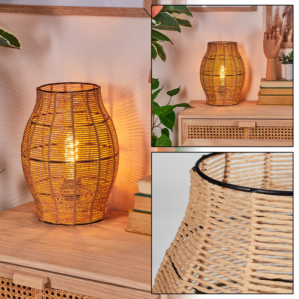 hofstein Tischleuchte Tischlampe aus Metall/Bast in Schwarz/Naturfarben, oh günstig online kaufen