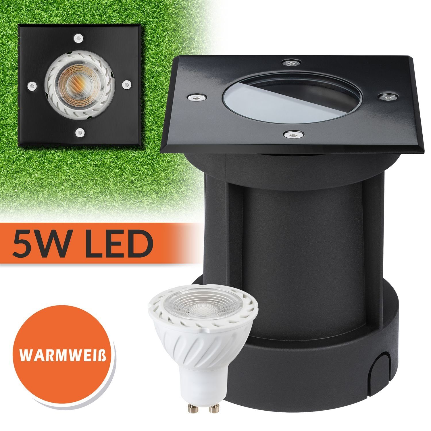 LEDANDO LED Einbaustrahler LED Set von mit Bodeneinbaustrahler Markenstrahler LE Schwarz GU10 LED