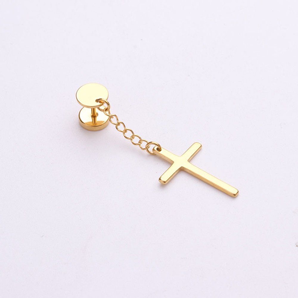Eyecatcher Paar Ohrstecker Ohrringe mit hängender Feder oder Kreuz Creolen Ohrstecker (Set)