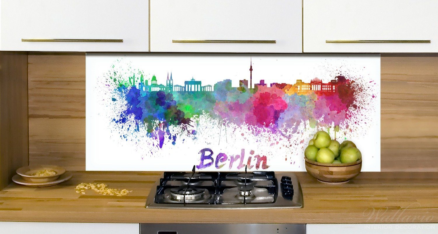 - Berlin, Städte Wallario Skyline Küchenrückwand als Aquarell (1-tlg) von