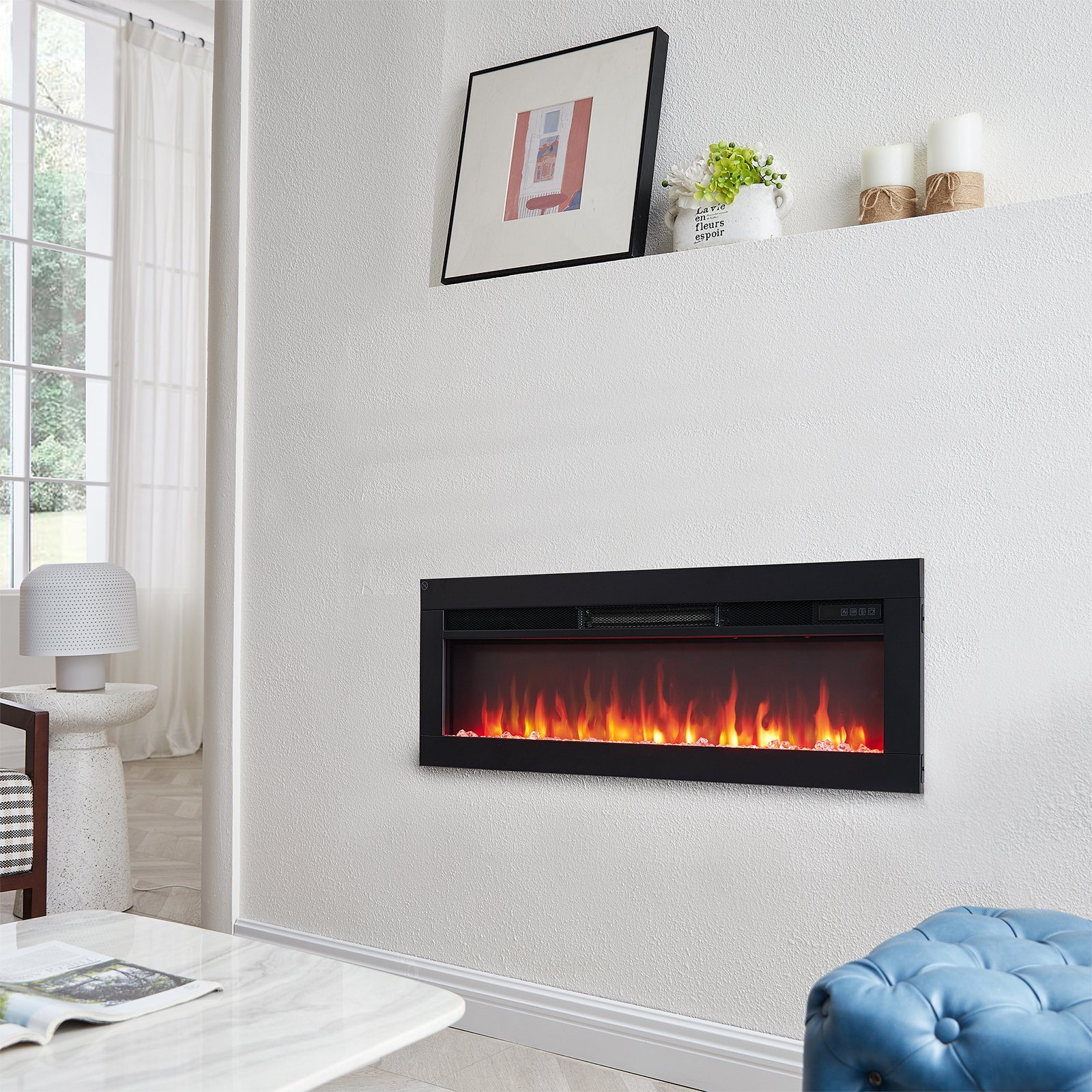 Elektrokamin 60 Zoll 3-in-1 - Stand-, Wand- Oder Einbaukamin Mit 12 Flammenfarben