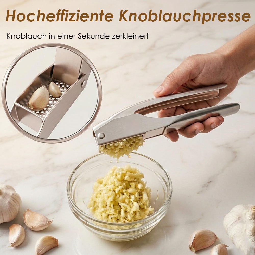 AFKSMILE Knoblauchpresse Edelstahl Quetscher Manuell,garlic press,für Knoblauch & Ingwer, Ohne Schälen, Ergonomische Griffe, Leicht zu reinigen, 5cm Presskammer – Bild 4 von 5