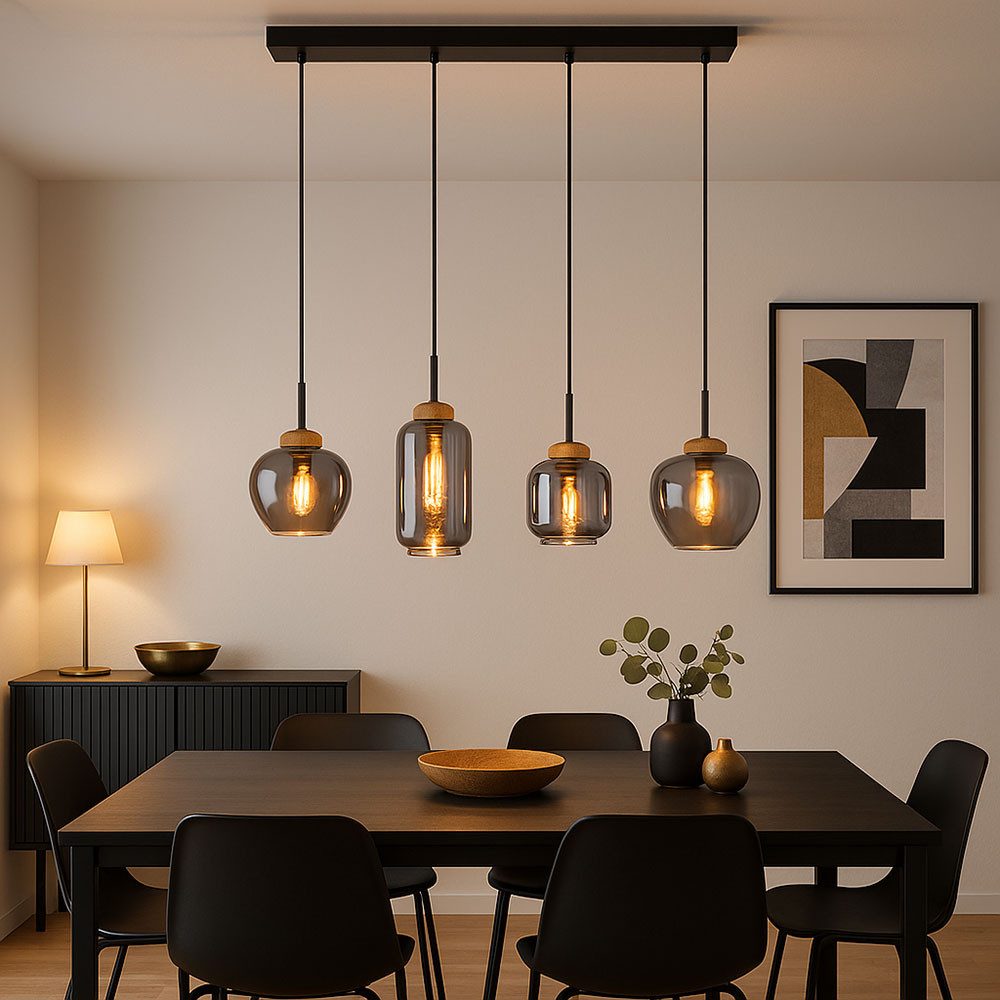 GLOBO LIGHTING Hängeleuchte, Leuchtmittel nicht inklusive, Pendelleuchte Hängeleuchte Wohnzimmerlampe 4-Flammig Rauchglas