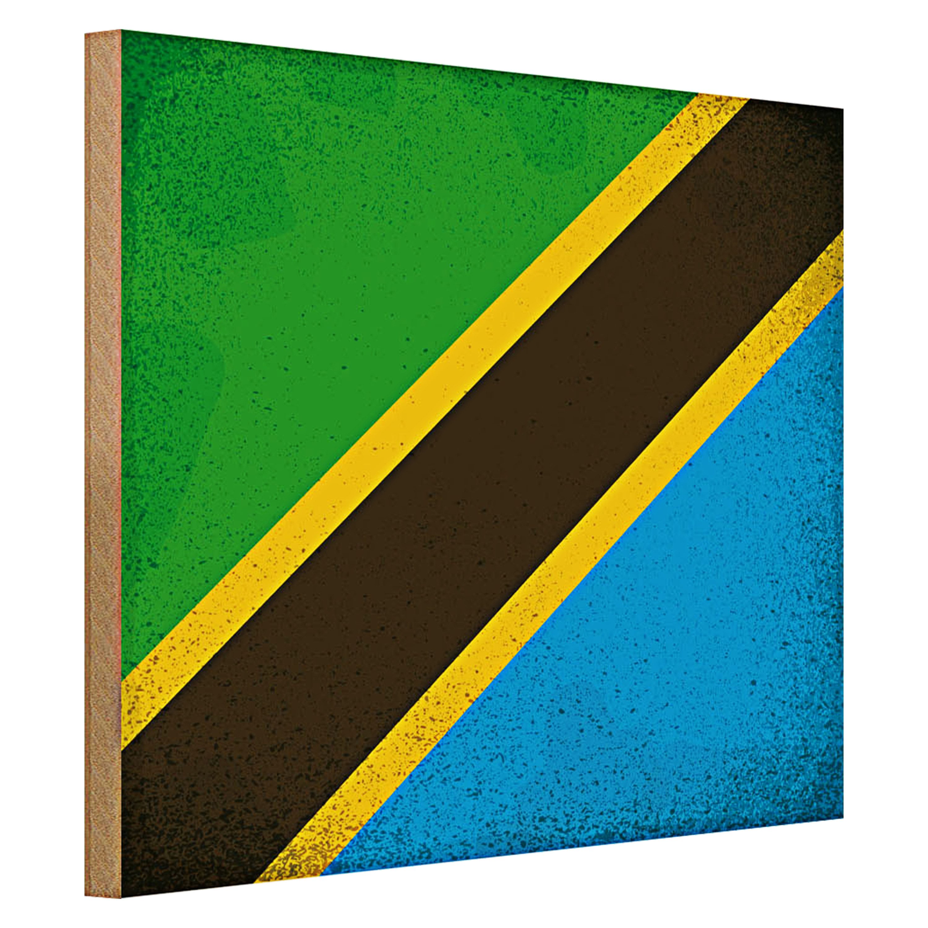 Roomando Holzbild Flagge Tansania 40x30cm Flag Tanzania Vintage
