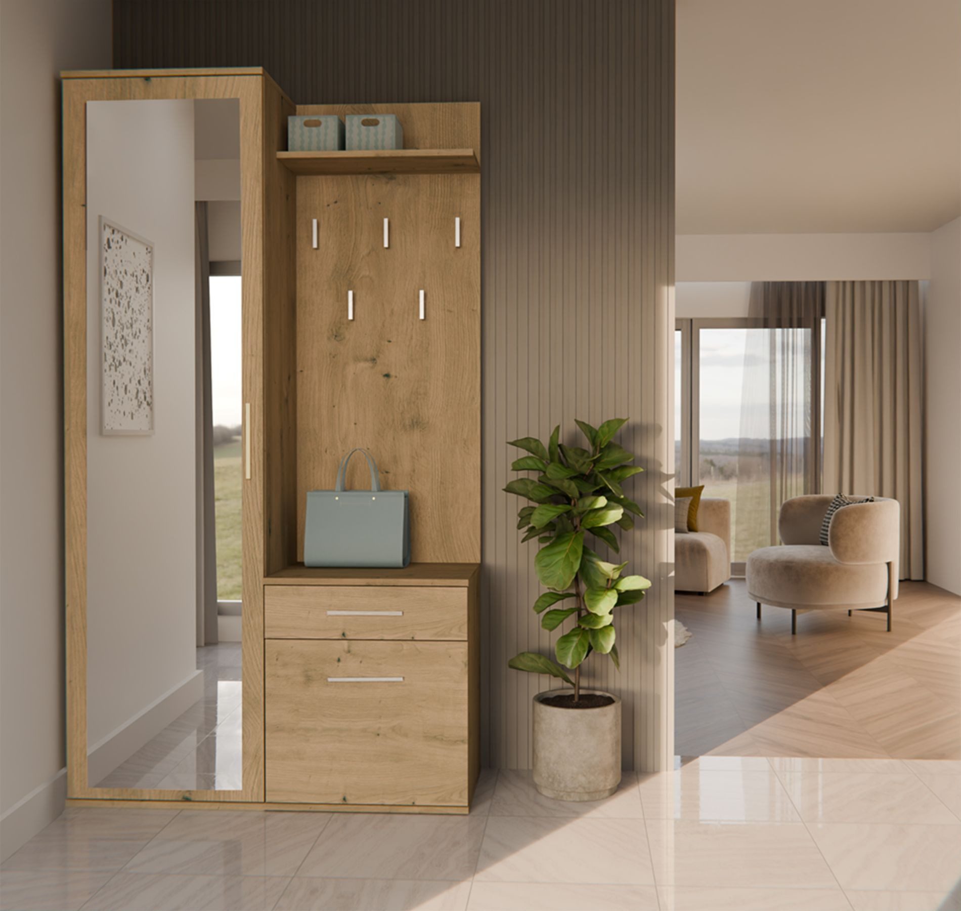 Selsey Garderoben-Set DUVIO, Flurmöbel-Set mit Spiegel & Schuhschrank, 100x180 cm