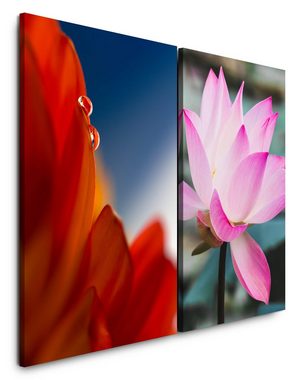 Sinus Art Leinwandbild 2 Bilder je 60x90cm Blumen Blüten Lotus Asien Wassertropfen Meditation Achtsamkeit