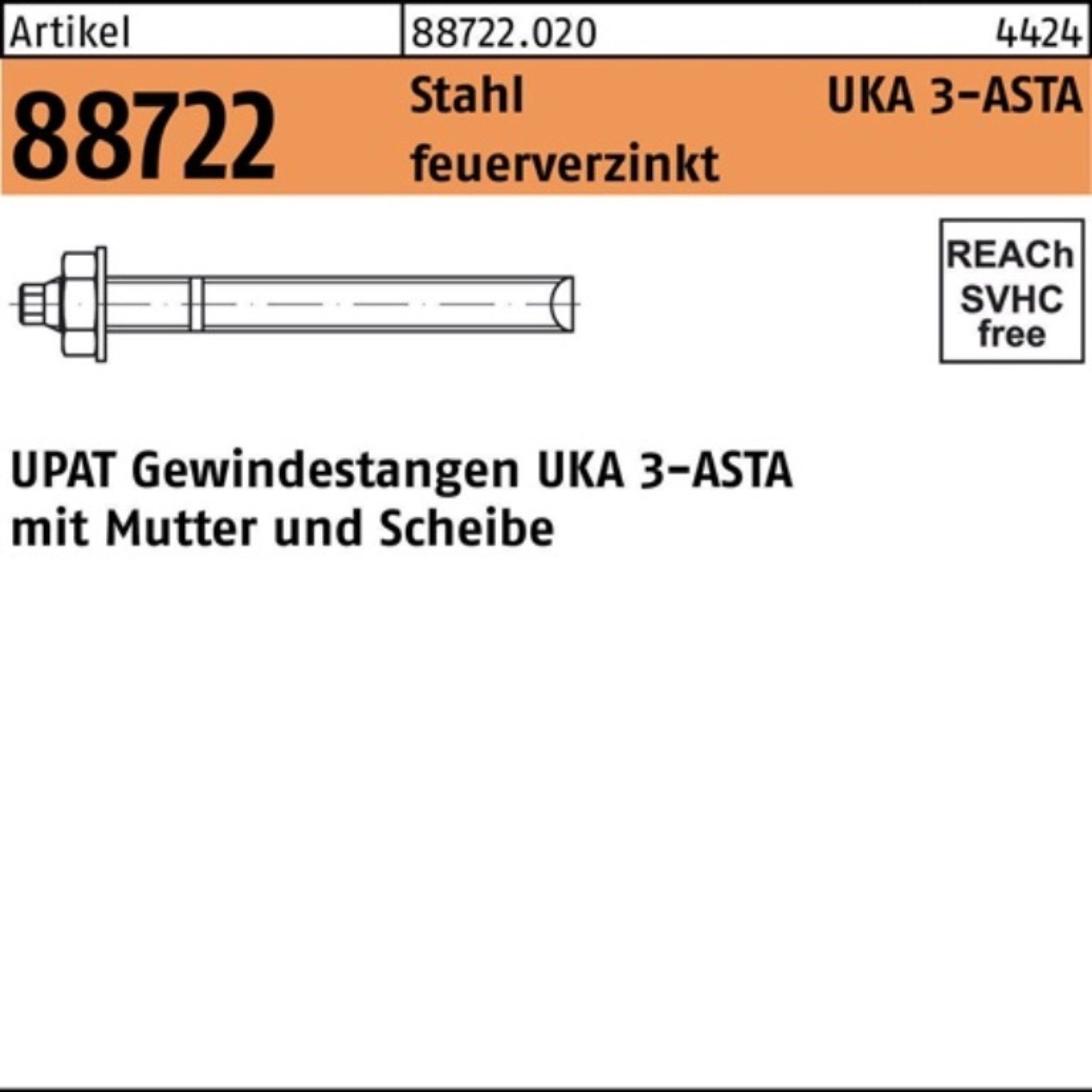 Stück ASTA 100er 88722 Gewindestange 5 Ankerstange Upat Stahl R feuerverz. Pack M20x260