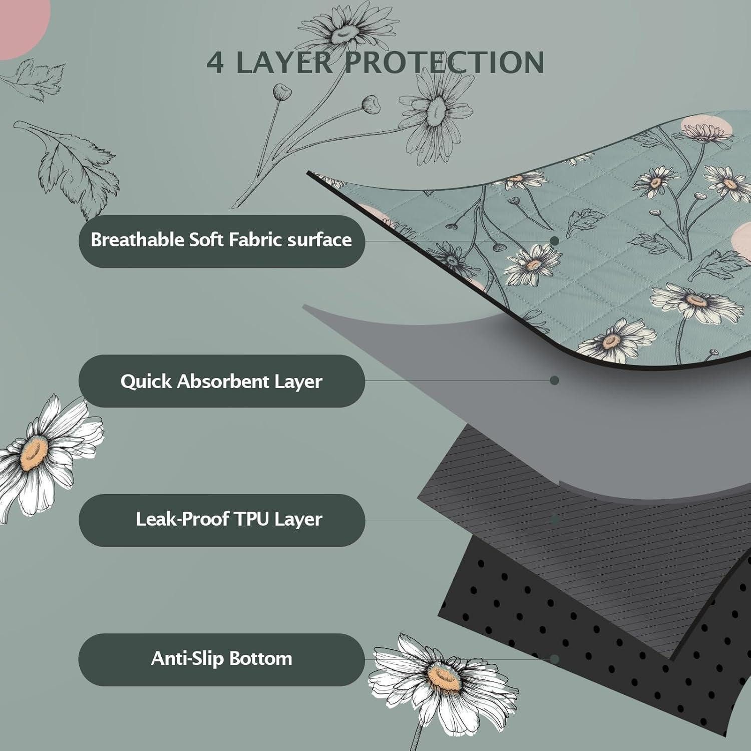 LuxusKollektion Hundetoilette Welpenunterlagen waschbar Grüne Gänseblümchen 2er-Pack