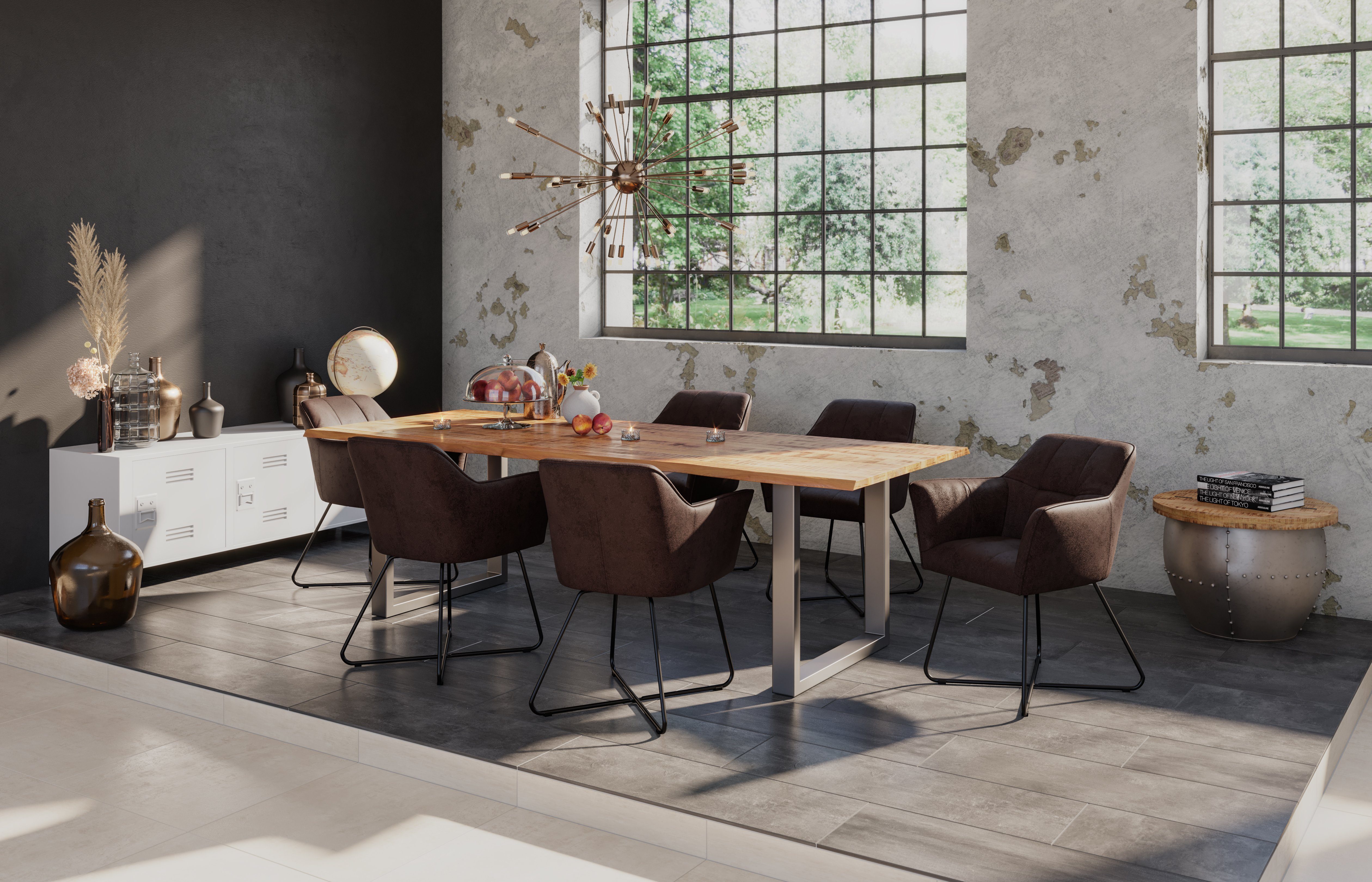 SAM® Baumkantentisch Katharina, Mango Massivholz, Baumkante, Metallgestell U-Form