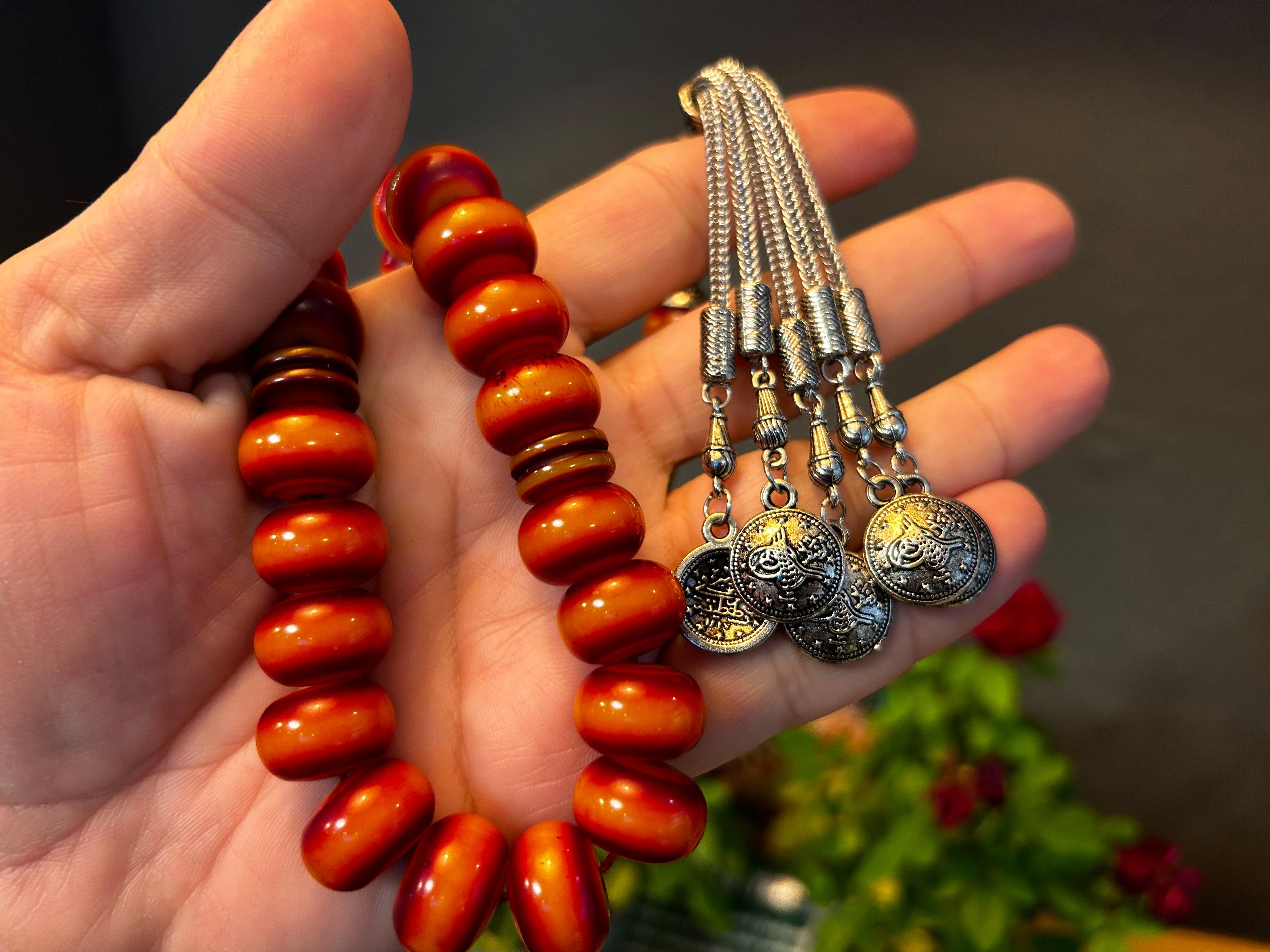 TesbihBid Kettenanhänger Cherry Tesbih Misbaha Rosary (33-tlg) Prayerbeads Amber Tasbeeh Faturan 33