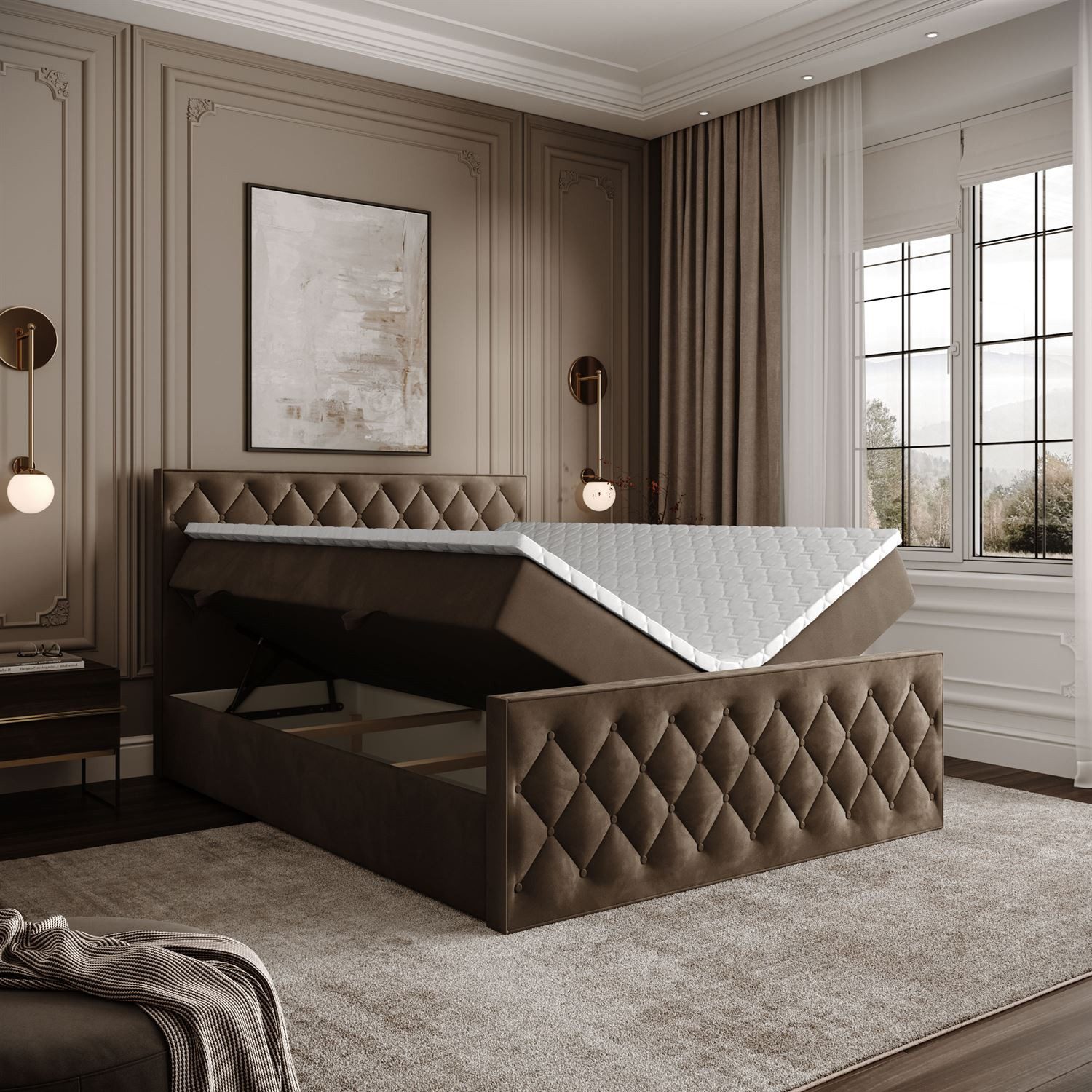 Lookway Boxspringbett INEZ II mit Bettkasten und Topper (Boxspringbett mit Topper), Breite: 140/160/180x200 cm