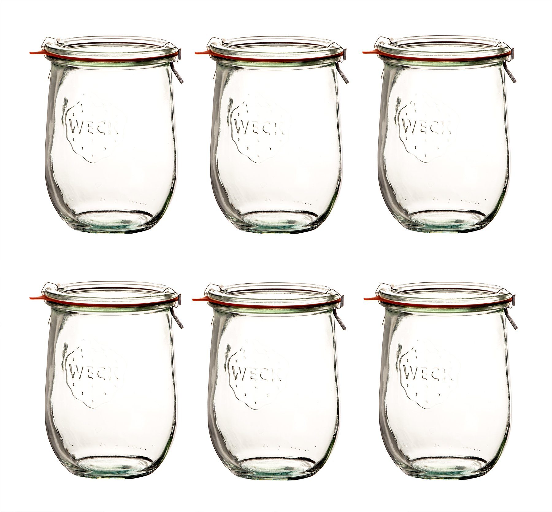 RR 1 Deckel (6-tlg) & Einweckglas 100 Ringen Weck Klammern, inkl. mit L Glas, Einmachglas WECK 6x