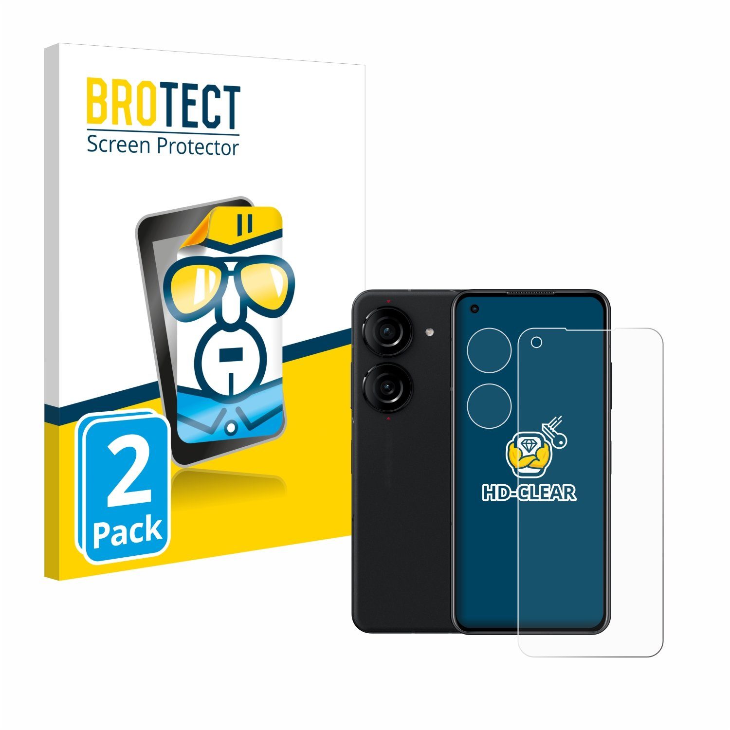BROTECT Displayschutzfolie Schutzfolie für ASUS ZenFone 10 (Display+Kamera), 2 Stück, Displayschutz Schutz Folie Klar Transparent