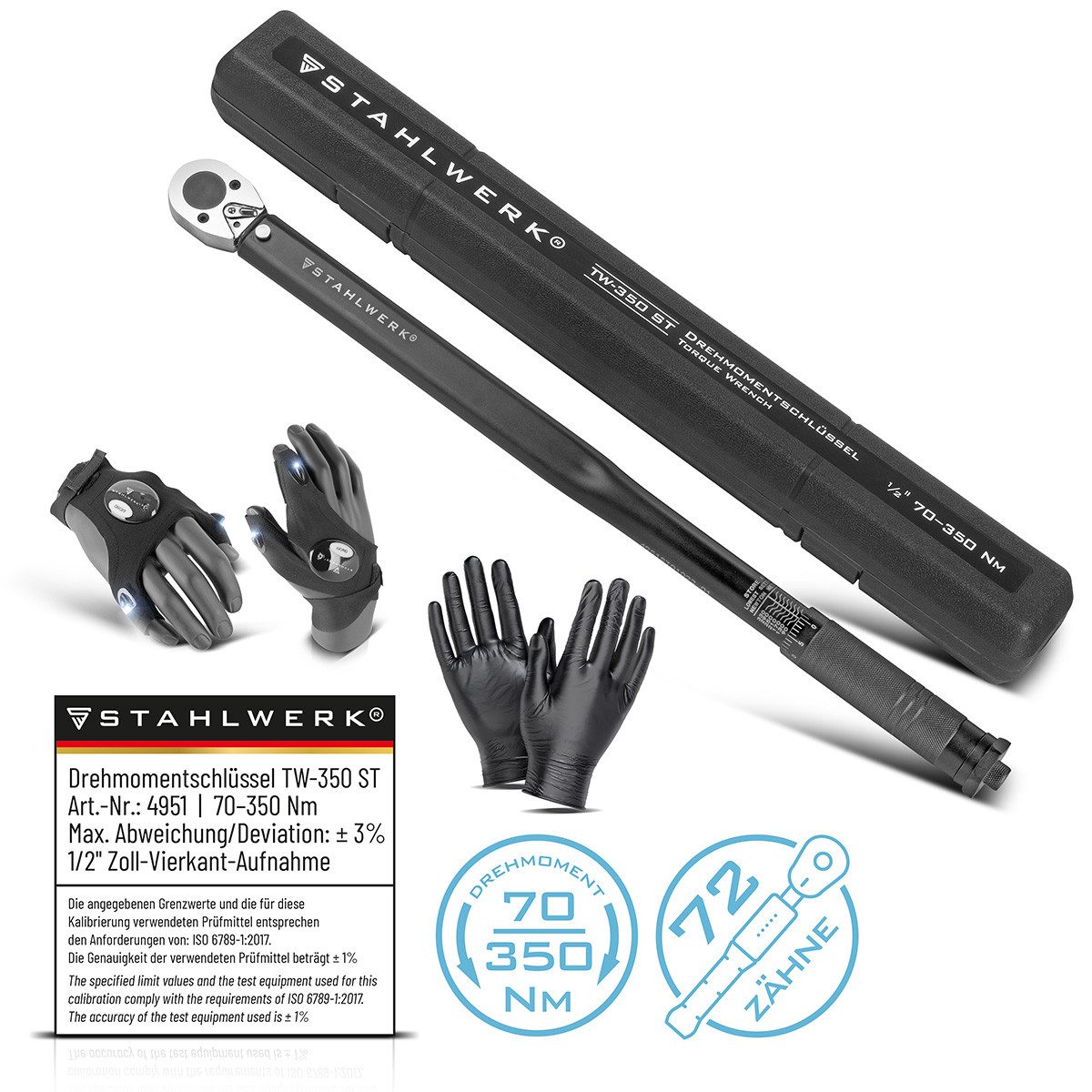STAHLWERK Drehmomentschlüssel Drehmomentschlüssel TW-350 ST 70-350 Nm 1/2“ Zoll (Packung, 1 St), verchromt