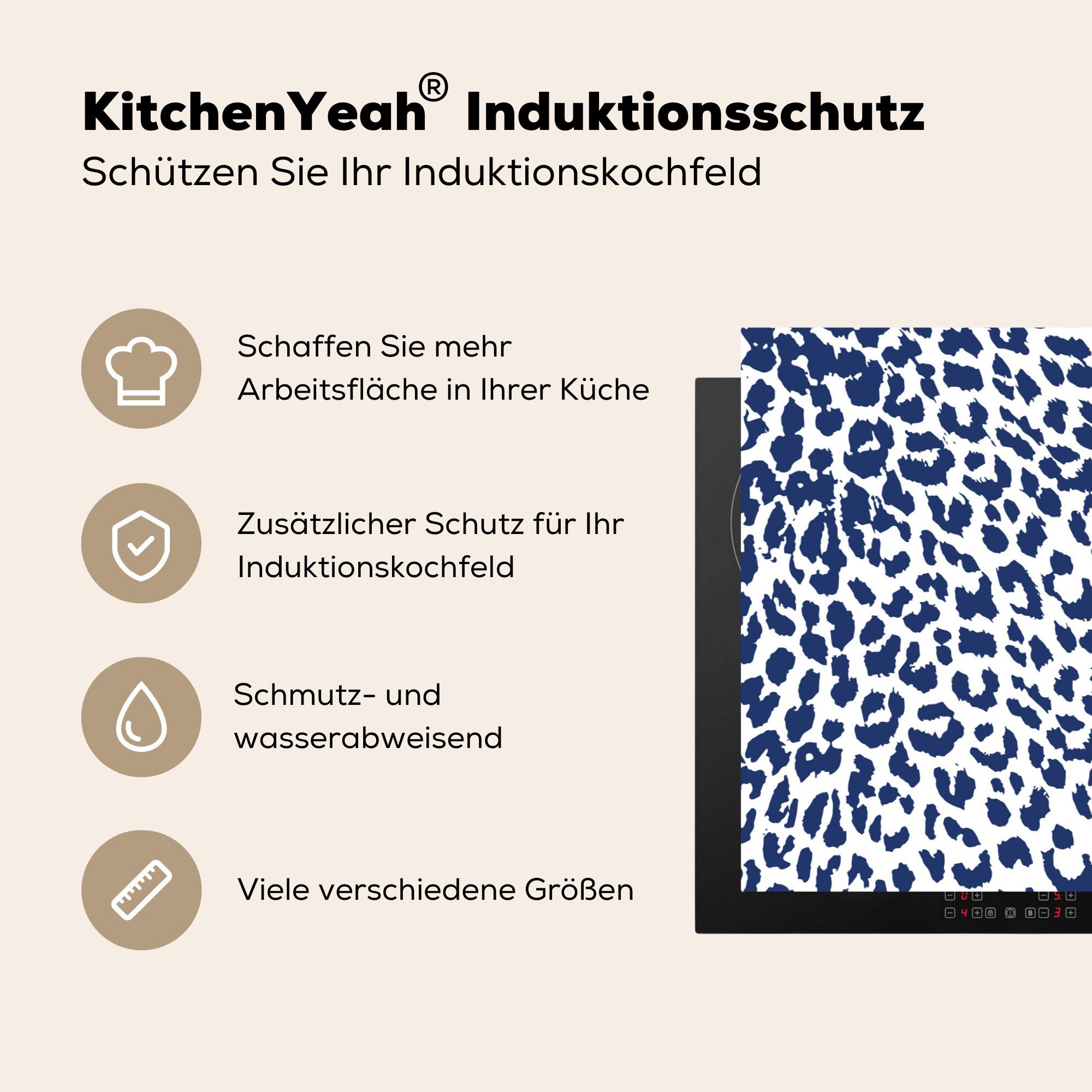 küche, Herdblende-/Abdeckplatte tlg), (1 - Panther Induktionskochfeld MuchoWow - die Druck Ceranfeldabdeckung Vinyl, 81x52 für Blau Schutz cm, Flecken,