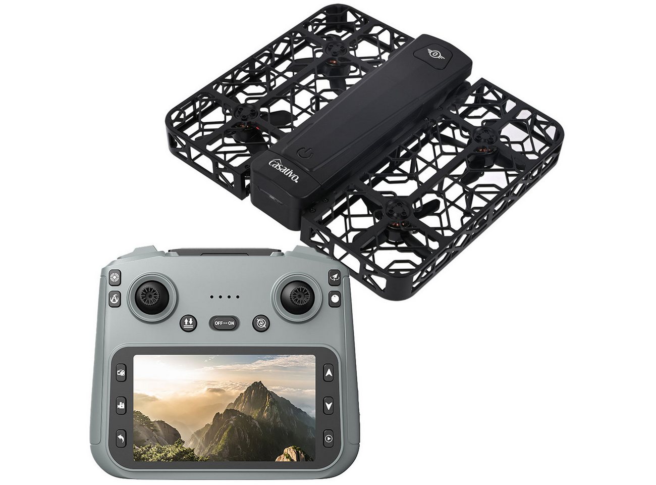 Casativo Duall-Full-HD Kamera Drohne faltbar mit 4,5" FPV Reichweite 120 m Drohne (4D Ultra-HD - 1280 x 720, 25 fps und 852 x 720, 25 fps, 3 Fluggeschwindigkeiten, Flugzeit max. 25 Minuten, 13.7 x 9 x 3.5 cm) schwarz