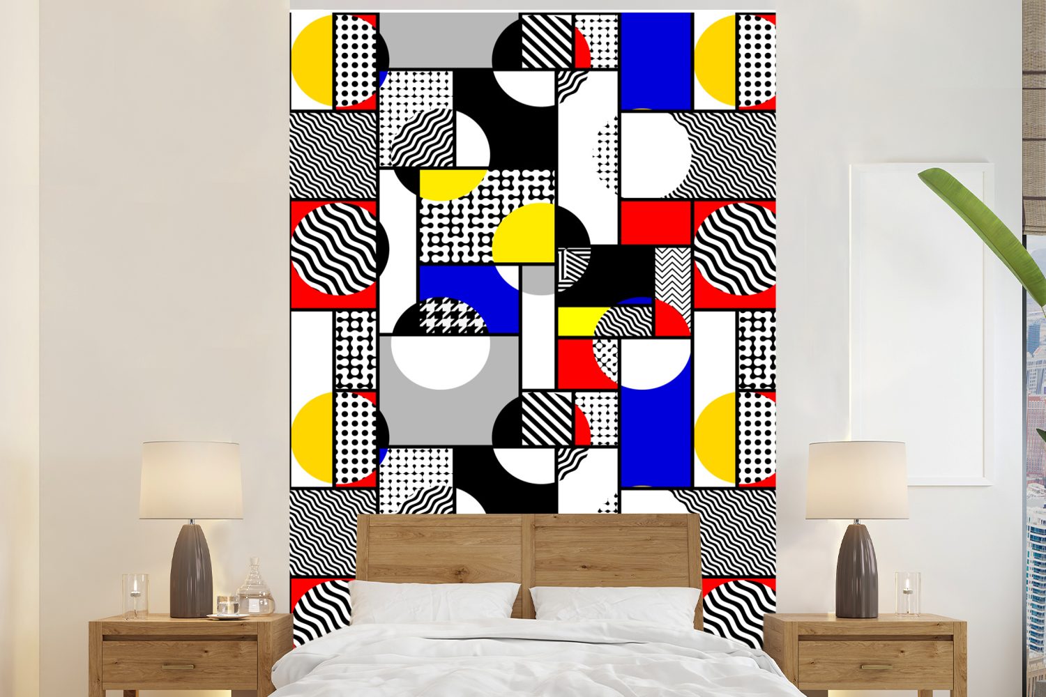 MuchoWow Fototapete Malerei - Mondrian - Farben, Matt, bedruckt, (3 St), Montagefertig Vinyl Tapete für Wohnzimmer, Wandtapete