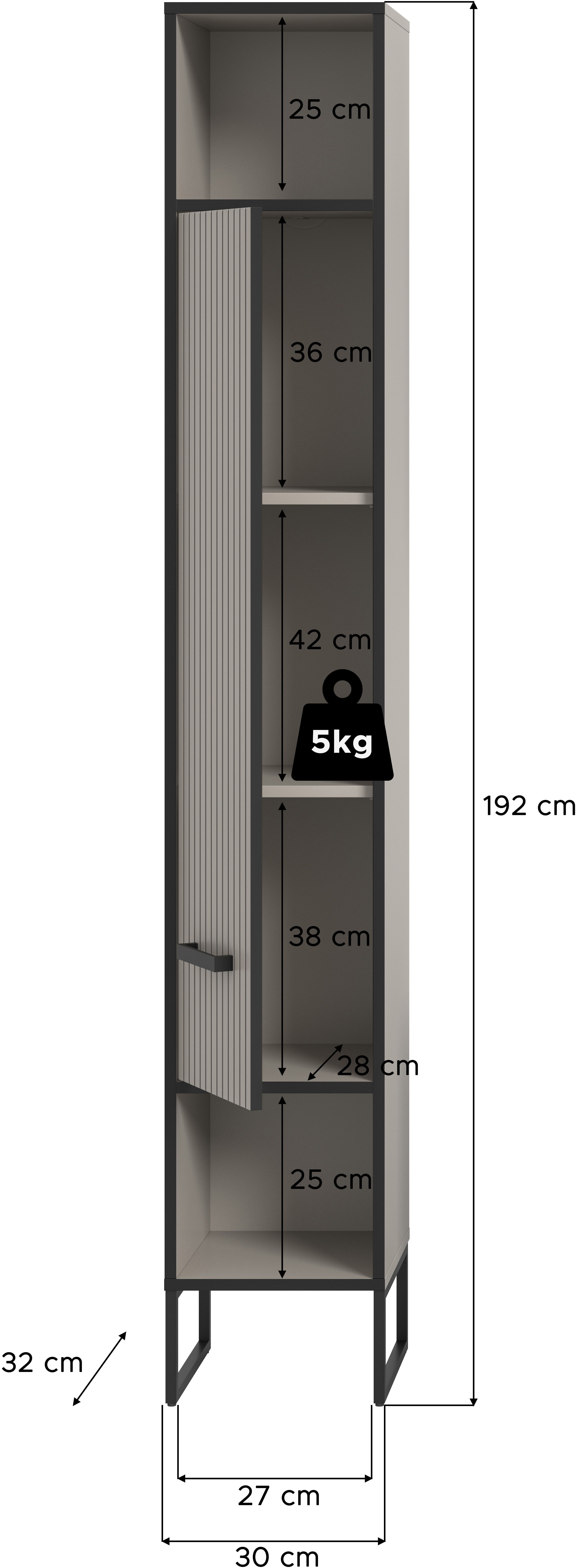 welltime Hochschrank Locri, Höhe 192 cm, Rillenoptik, Metall Kufen (1-St) Türanschlag wechselbar, modernes Design, Badschrank, Bad