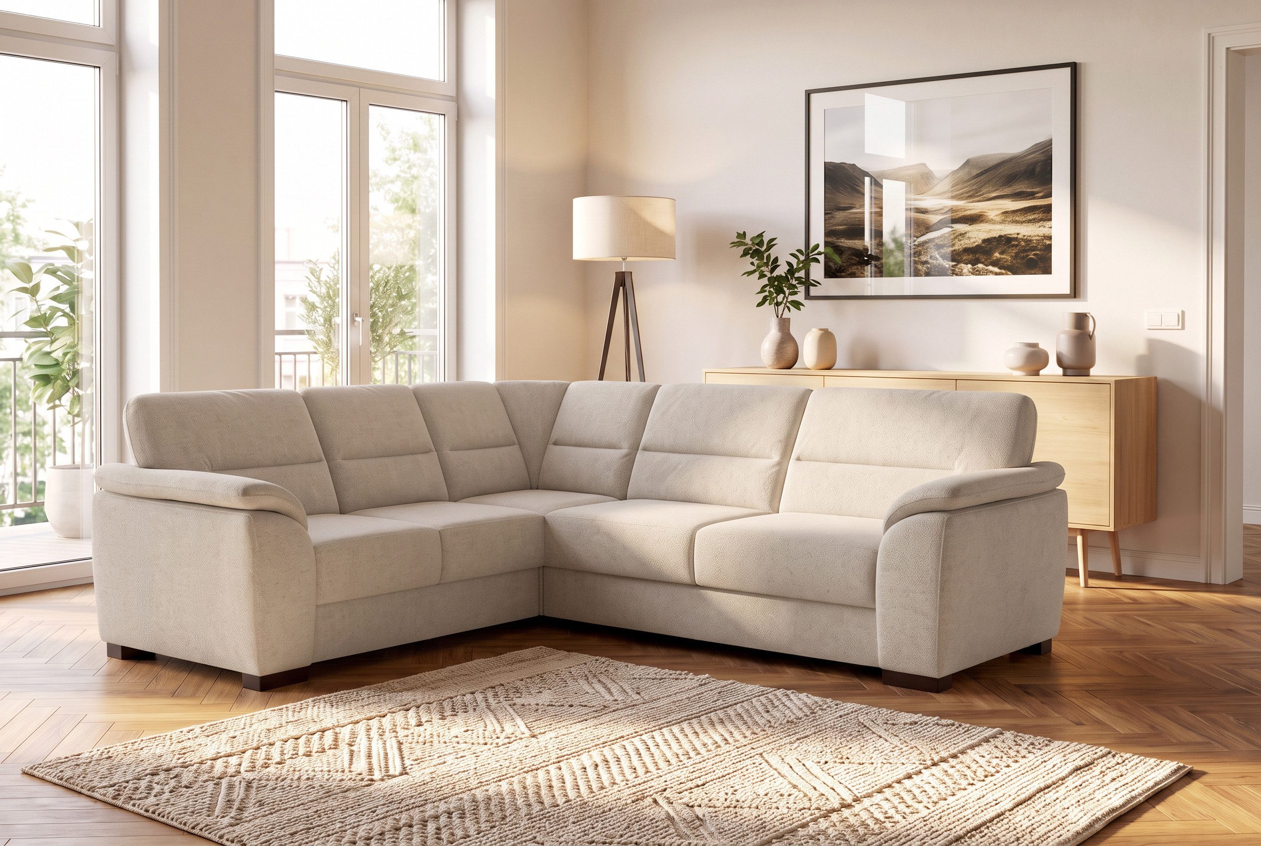 sit&more Ecksofa Montego L-Form, B: 256 cm, große Stoffauswahl, Komfortsitzhöhe 46 cm, optional Schlaffunktion und Schubkasten mit Stauraum