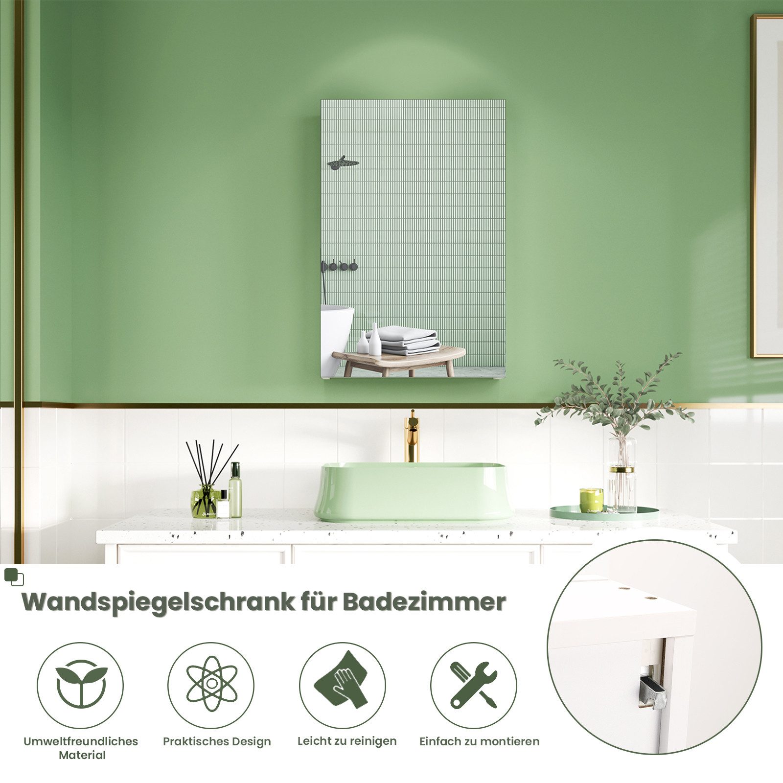 Dripex Spiegelschrank Badezimmerschrank mit Spiegel Badschrank mit verstellbarem Einlegeboden – Bild 4 von 5