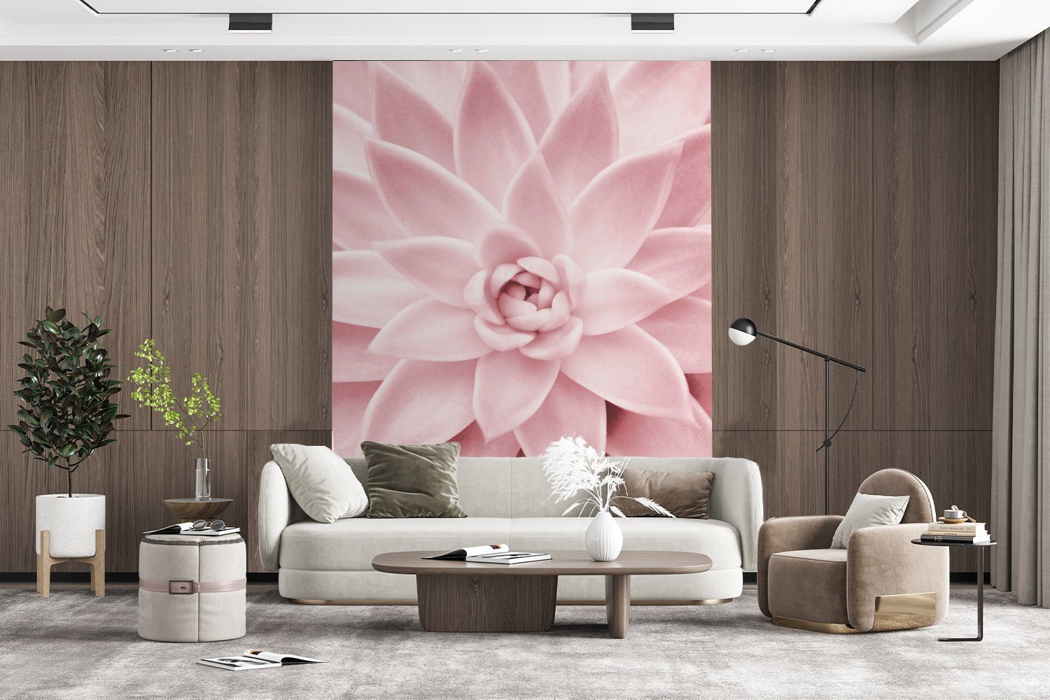 MuchoWow Fototapete Blume - Wohnzimmer, - (4 Rosa Tapete - Matt, für Pflanze, St), Natur Montagefertig Wandtapete bedruckt, Vinyl