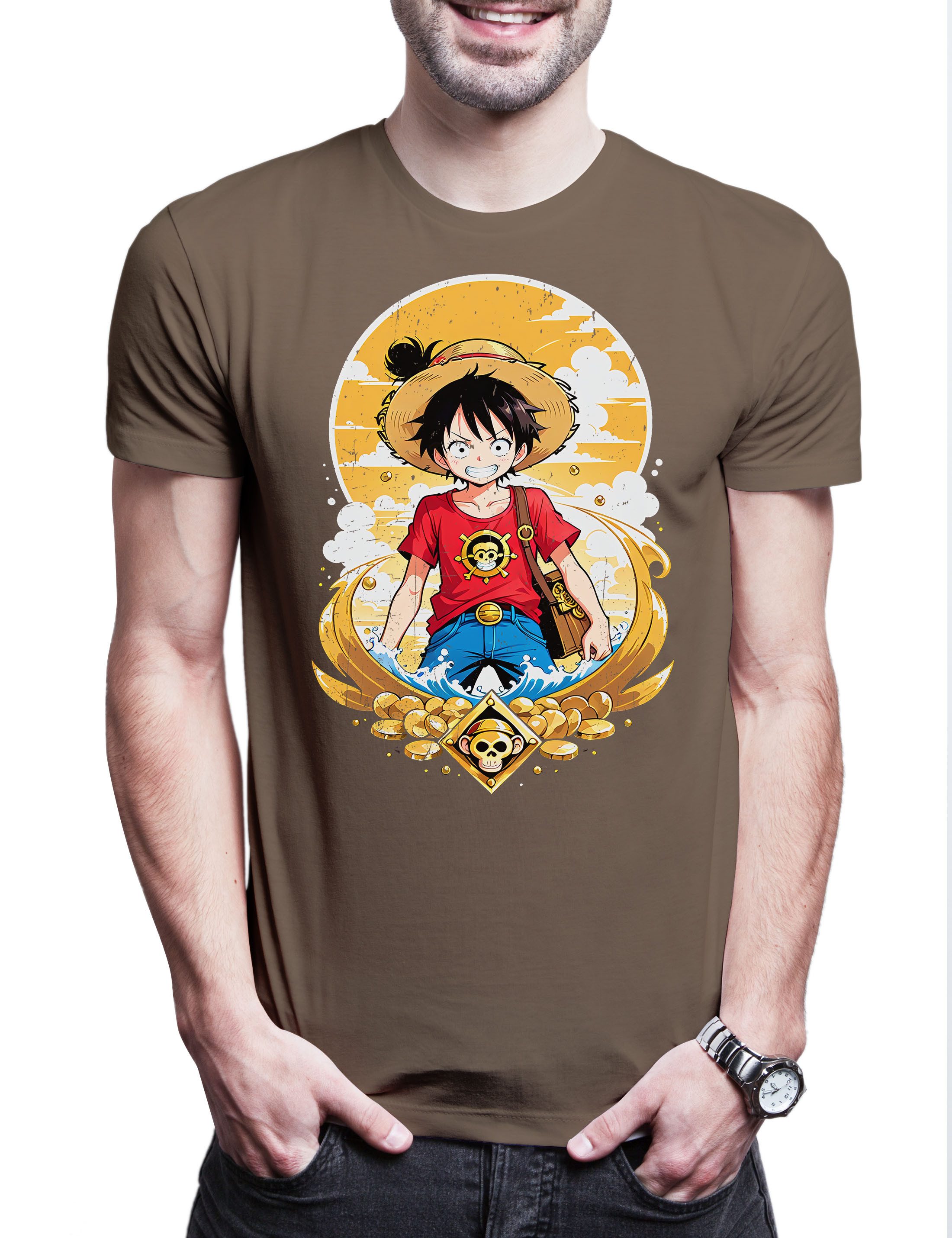 Print-Shirt Monkey Ruffy Logo Herren T-Shirt One Pirate Adventure Anime Piece D