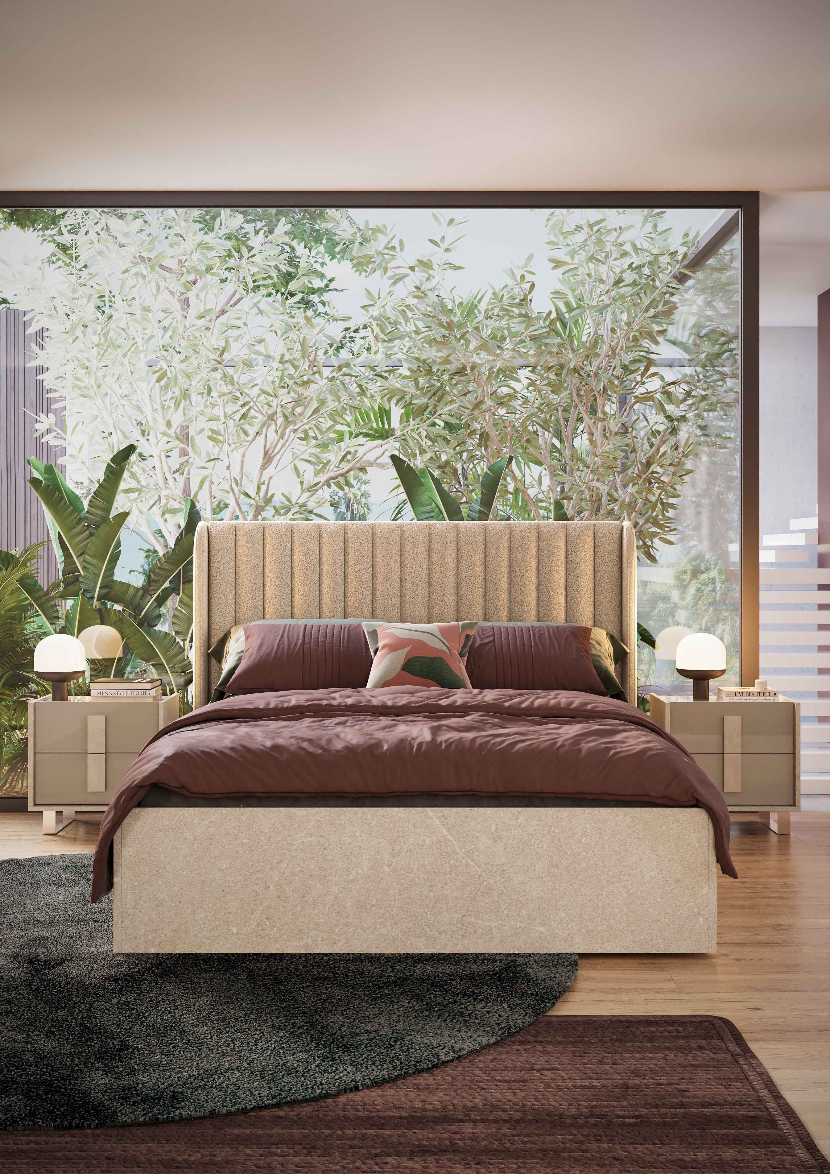 Interdesign24 Bett Angelika (160 x 200 cm, mit gepolstertem Kopfteil, in Taupe/Marmornachbildung Beige), Made in Italy