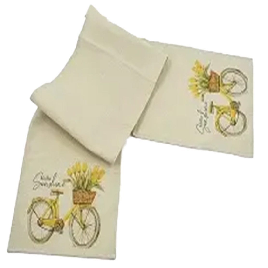 NOOR LIVING Tischläufer Modern Tischtuch Leinen Frühling (30 x150 cm, beige mit Motiv), mit liebevoller Aufschrift und Tulpen Frühlings Dekoration