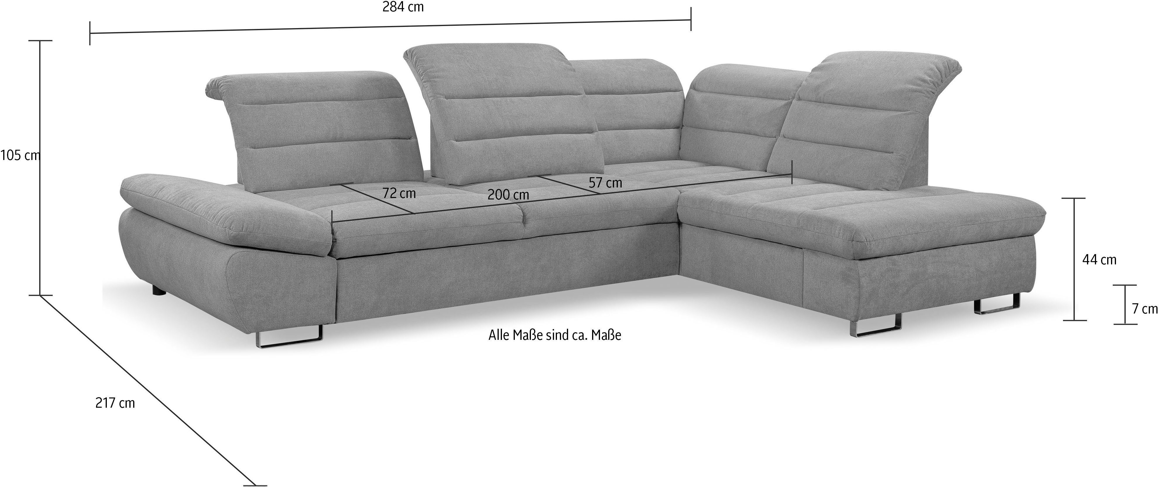 verstellbare Schlaffunktion, Roma, Kopfteile Sofa mit WERK2 Sitztiefenverstellung, Ecksofa