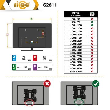 RICOO S2611 TV-Wandhalterung, (bis 32 Zoll, schwenkbar neigbar Monitor Wand Halter universal VESA 100x100 Gasfeder)